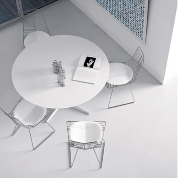 Arper - Table Eolo, LM1 Ø 120 cm, avec surface laminée, blanc