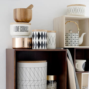 Bloomingville - boîte avec couvercle bambou, sky blue, Ø14,5 x H18 cm