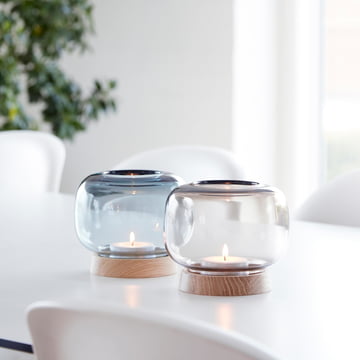 applicata - Photophore pour bougies chauffe-plat Hurricane bleu et smoke