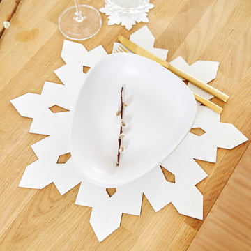 Napperon flocon de neige et dessous de verre LindDNA en blanc cristal