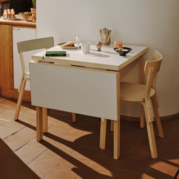 Artek - Aalto DL81C Table de salle à manger pliante, H x L 74 x 79 / 112,5 cm, blanc