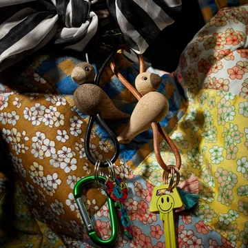 Kay Bojesen - Porte-clés oiseau, chêne non traité / or / cuir naturel