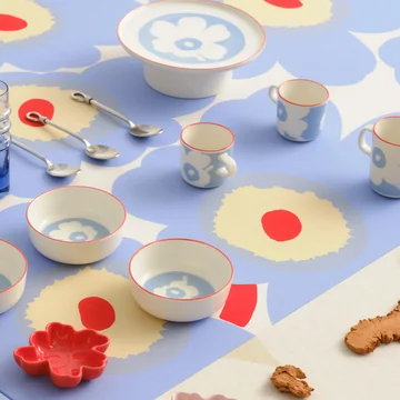 Marimekko - Oiva Unikko Plateau de service avec pied, Ø 24 cm, blanc / bleu clair / orange