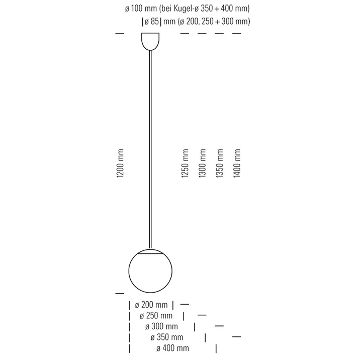 HL99 Bauhaus suspension avec boule opale