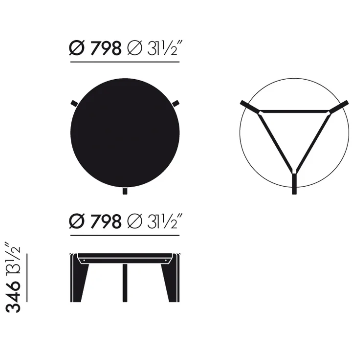 Vitra - Table basse Guéridon Bas, chêne naturel huilé - dimensions
