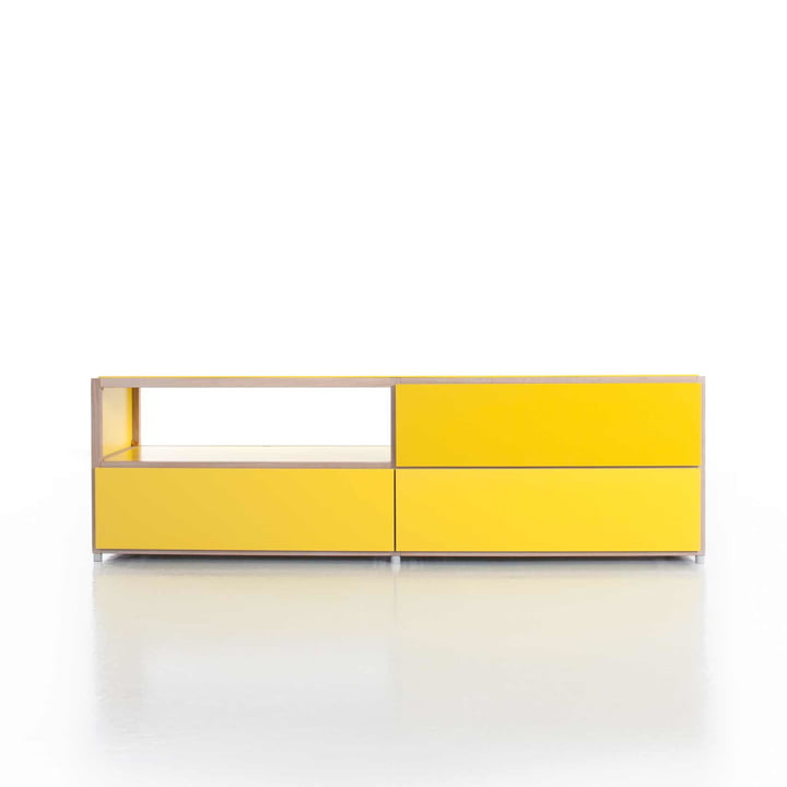 Flötotto – Meuble télé ADD, 3 tiroirs en-dessous, jaune – Exemple