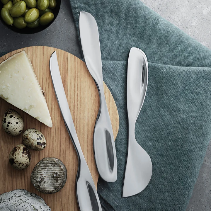 Georg Jensen - Alfredo Set de couteaux à fromage (3 pièces), avec fromage