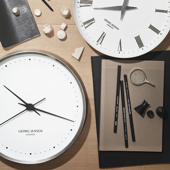 Georg Jensen - Horloge murale Henning Koppel Ø 30 cm, acier inoxydable / blanc