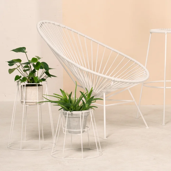 OK Design - Support pour pot de fleur Cibele, blanc, chaise Acapulco, blanc