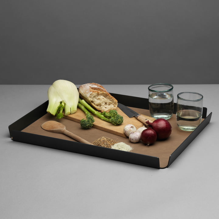 LindDNA - Plateau Tray Square L 36 x 46 cm, anthracite/nupo marron