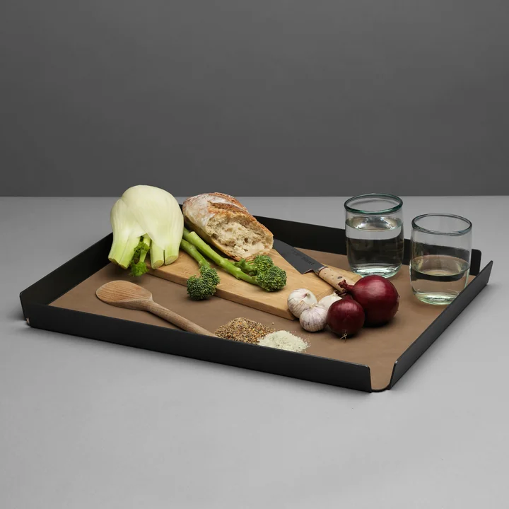 Lind DNA - Plateau Tray Square L 36 x 46 cm, anthracite/nupo marron
