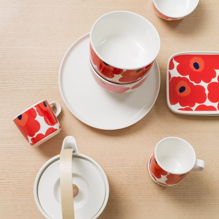 Oiva Unikko Bol de Marimekko en blanc et rouge