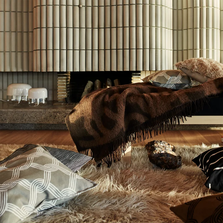 Marimekko - Joonas couverture, marron / marron foncé - Sulhasmies taie d'oreiller, gris blanc / beige