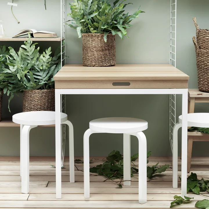 Table pliante de String en chêne / blanc