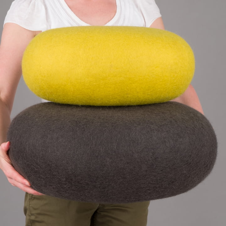 Kata + Kuno Pouf de myfelt en vert jaune / anthracite (set de 2)