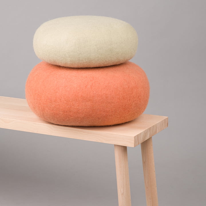 Pouf Lutz + Lea de myfelt en vert beige / saumon (set de 2)