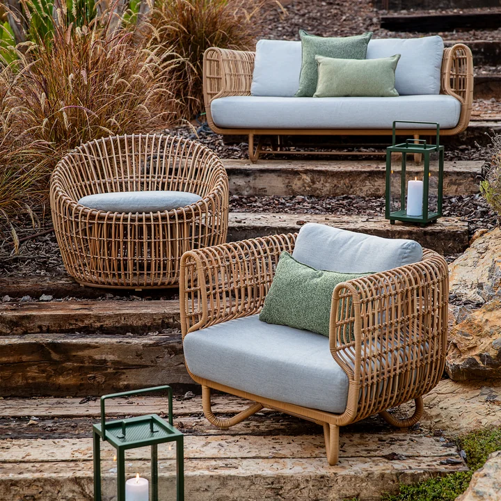 Nest Outdoor Nest Fauteuil rond et Nest Fauteuil, nature / gris clair de Cane-line