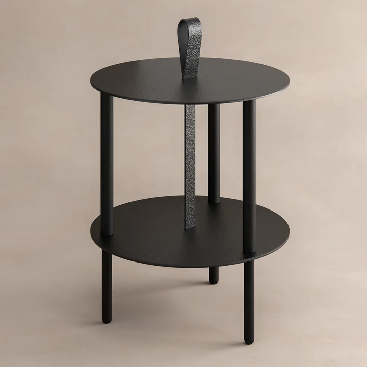 Strap Table d'appoint Ø 38 x H 46 cm de Lind DNA en chêne noir / bull noir