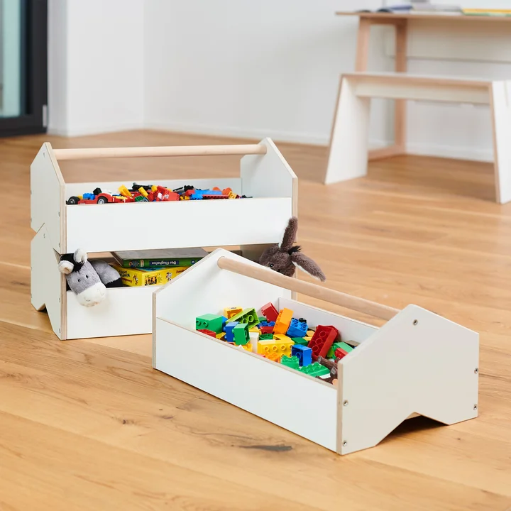 kiste Boîte de rangement de Tojo en blanc / hêtre