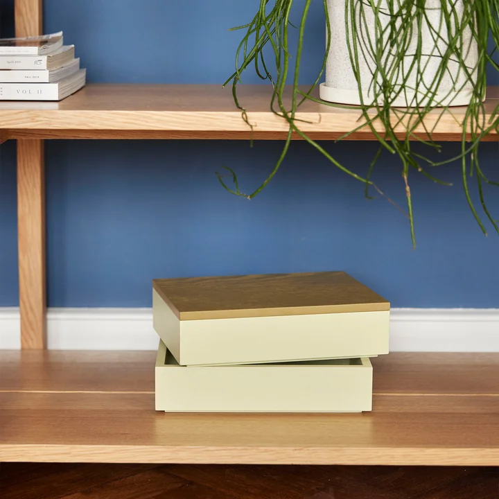 Hübsch Interior - Boîte de rangement avec couvercle, brun clair / jaune