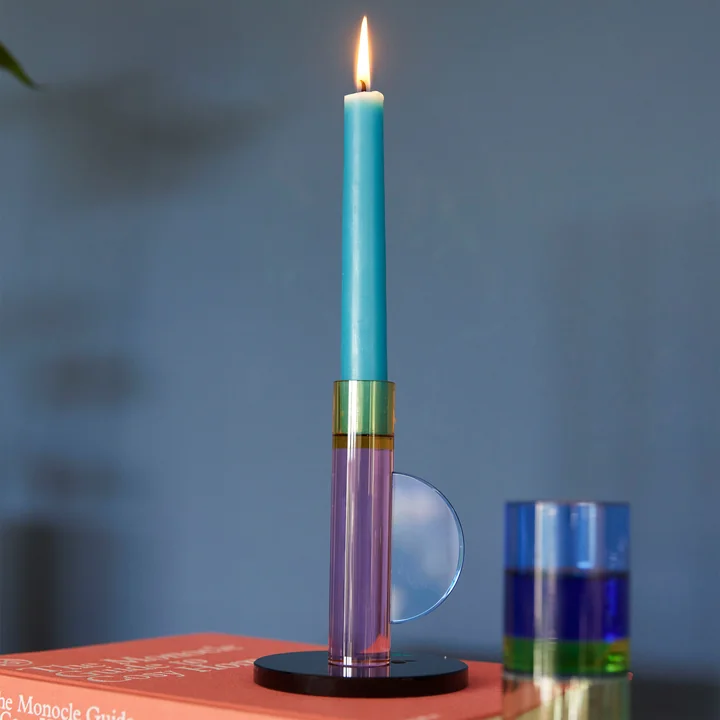 Bougeoir en verre coloré