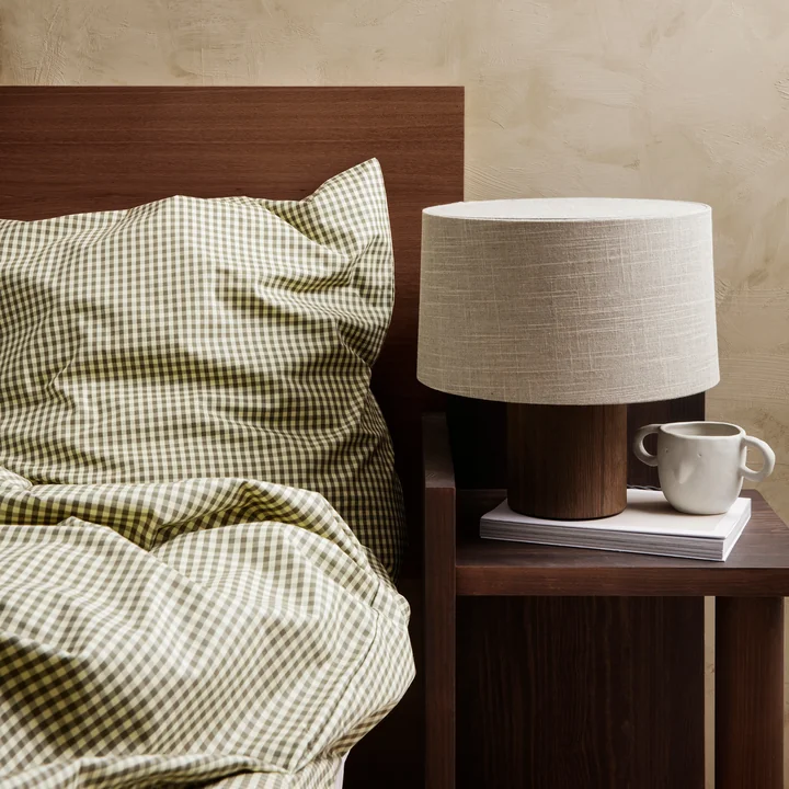 Parure de lit à carreaux de Ferm Living dans la version lemon / olive