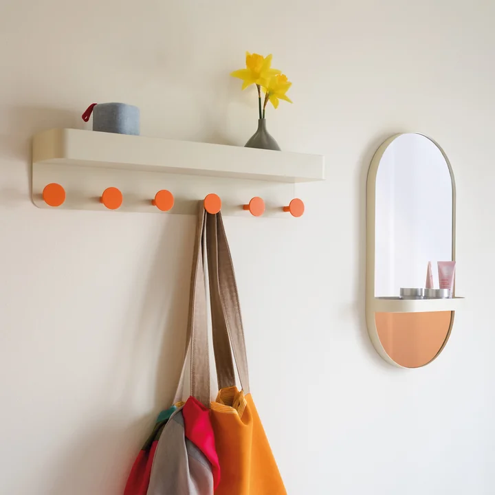 Porte-manteau mural et miroir mural avec étagère par Remember