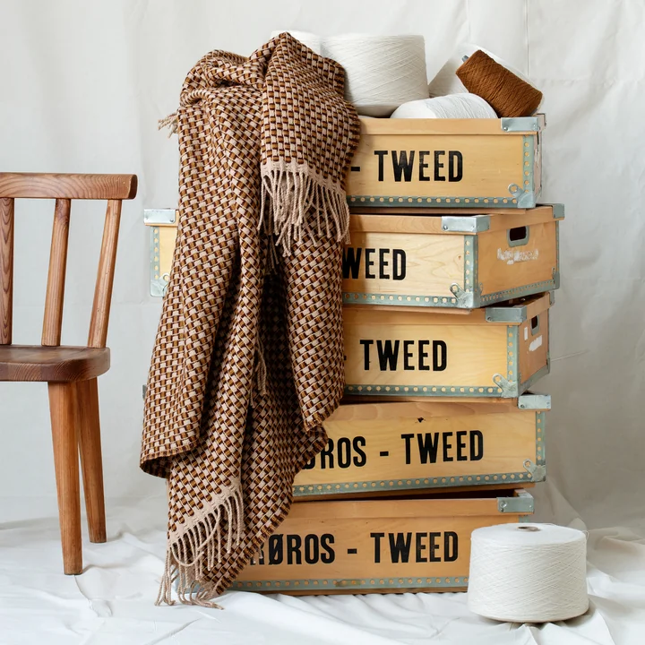 Isak Couverture en laine, 150 x 210 cm, marron / beige de Røros Tweed