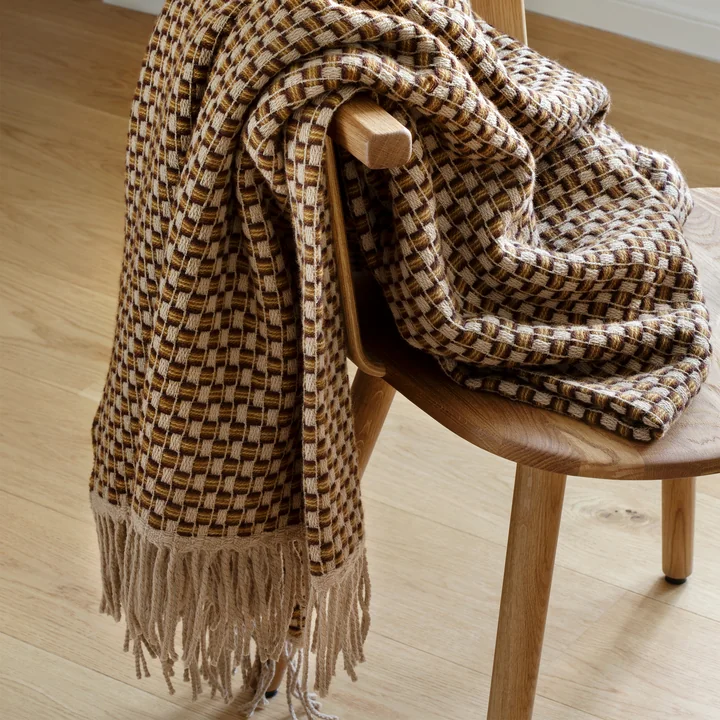Isak Couverture en laine, 150 x 210 cm, marron / beige de Røros Tweed