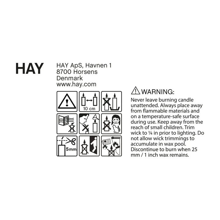 Avertissement pour les bougies bâton Spiral de HAY