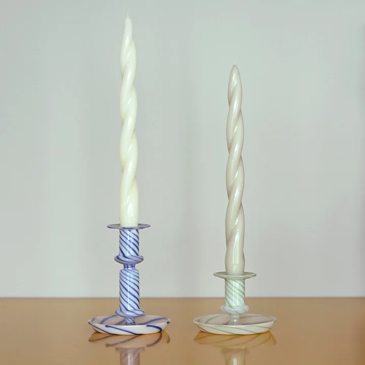 Flare Bougeoirs, milk / green et milk / blue de HAY