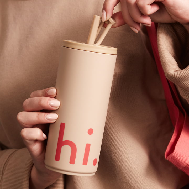 Hi Travel Gobelet à paille, 0.5 l, beige de Design Letters