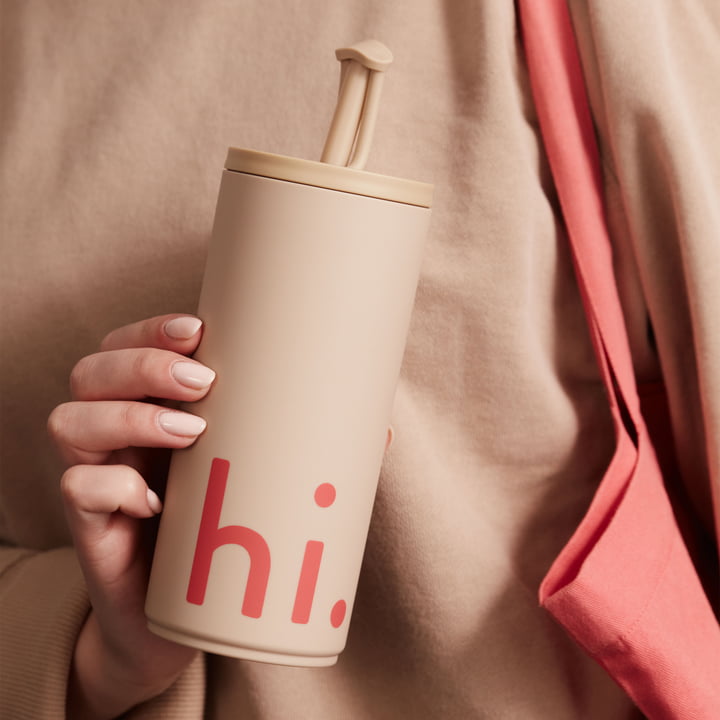 Hi Travel Gobelet à paille, 0.5 l, beige de Design Letters