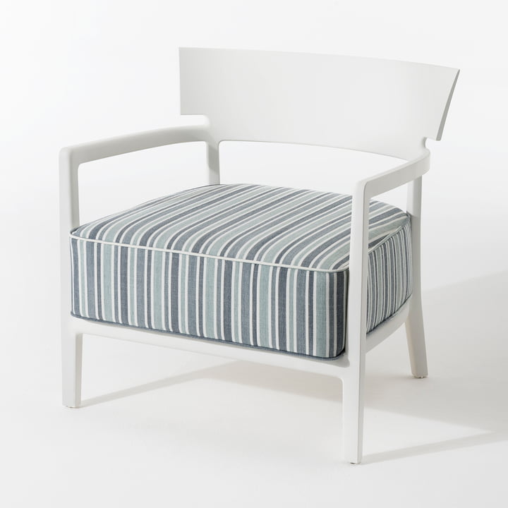 Cara Outdoor Fauteuil, structure blanc mat, housse vert rayé de Kartell