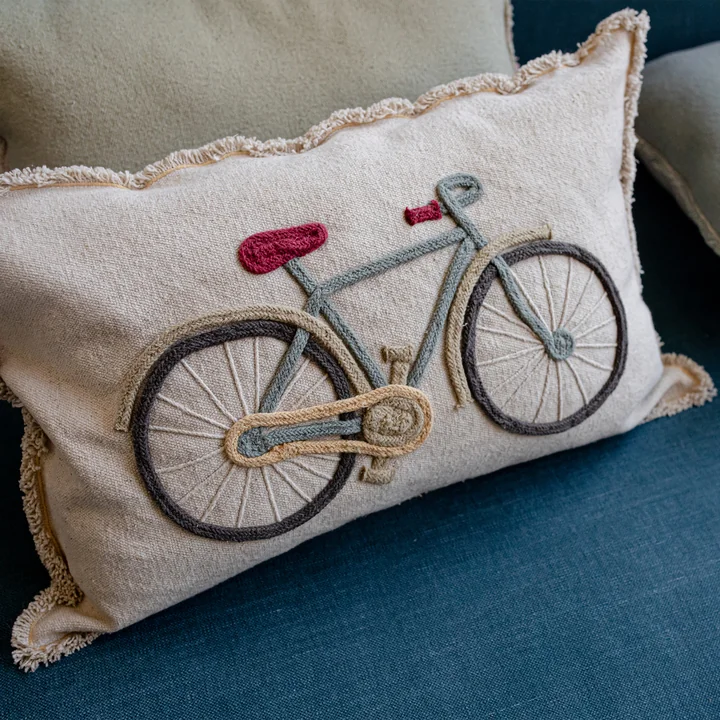 Bike Coussin de sol, 35 x 55 cm, naturel / bleu de Lorena Canals