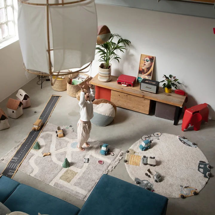 Wheels Tapis, Ø 140 cm, naturel / bleu de Lorena Canals