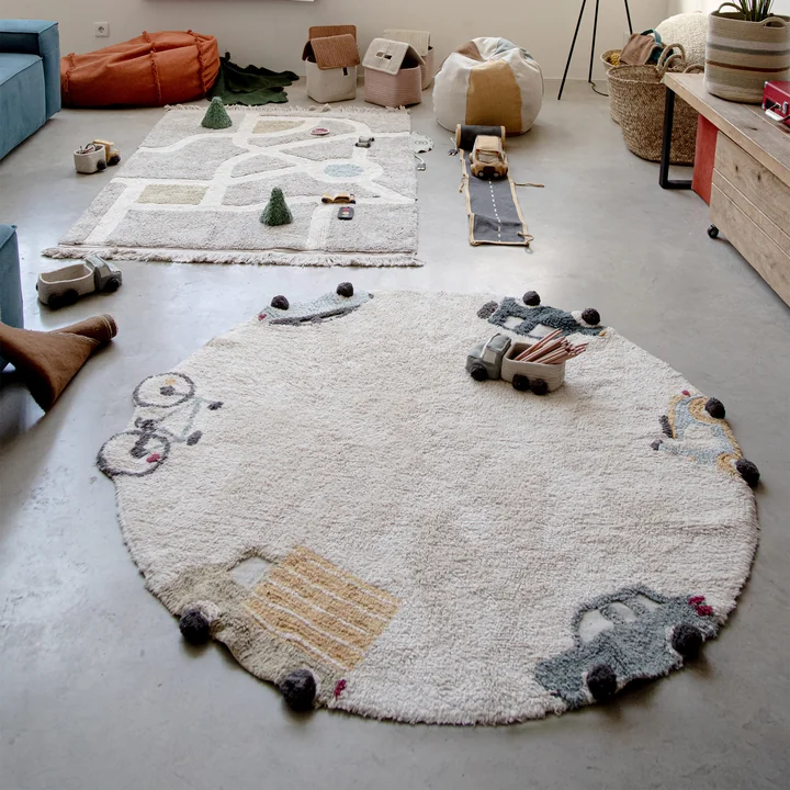 Wheels Tapis, Ø 140 cm, naturel / bleu de Lorena Canals