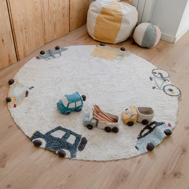 Wheels Tapis, Ø 140 cm, naturel / bleu de Lorena Canals