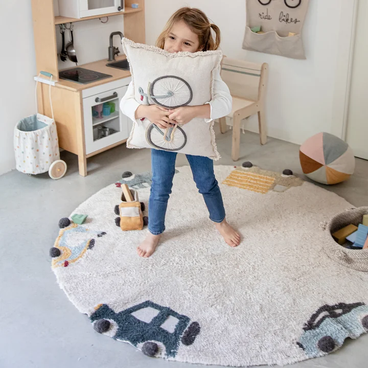 Wheels Tapis, Ø 140 cm, naturel / bleu de Lorena Canals