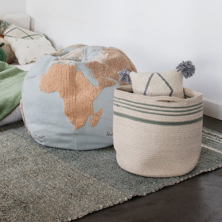 World Map Pouf, Ø 50 cm, bleu clair / beige de Lorena Canals