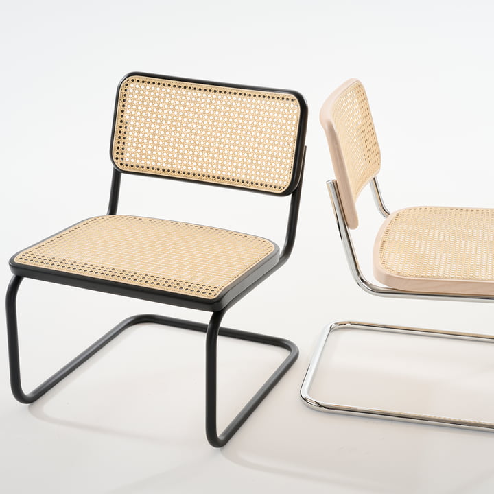 Thonet - S 32 VL Chaise Lounge, RAL 9005 (noir profond) / hêtre teinté noir (TP 29) / cannage avec tissu de soutien