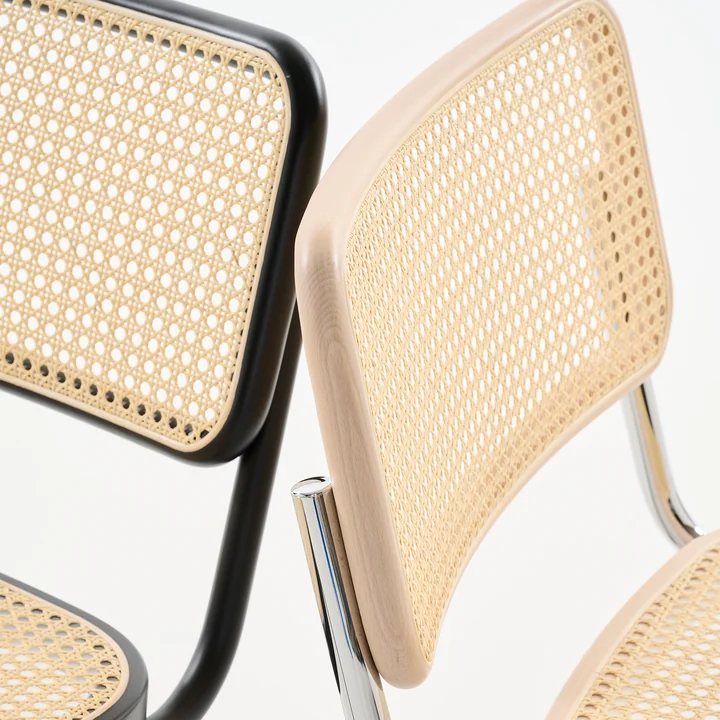 Thonet - S 32 VL Chaise Lounge, chrome / hêtre teinté éclairci (TP 107) / cannage avec tissu de soutien