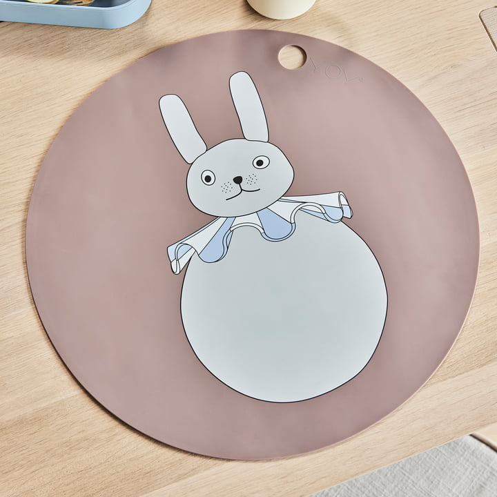 OYOY - Set de table PomPom, lapin, ⌀ 39 cm, clay