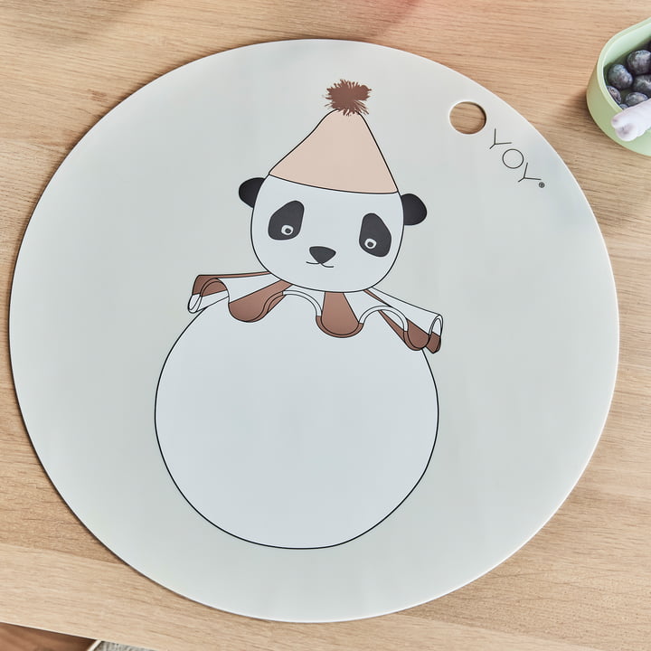 OYOY - Set de table PomPom, Panda, ⌀ 39 cm, blanc cassé