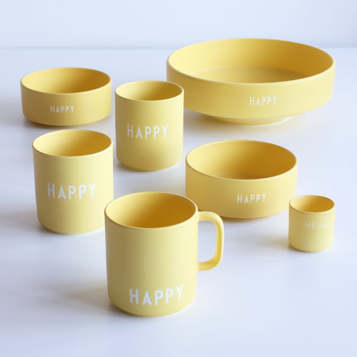 AJ Favourite Tasse en porcelaine avec anse, Happy / yellow de Design Letters