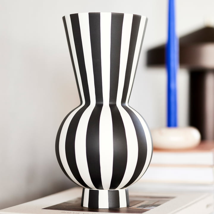 OYOY - Toppu Vase, Ø 14,5 x H 28 cm, blanc / noir