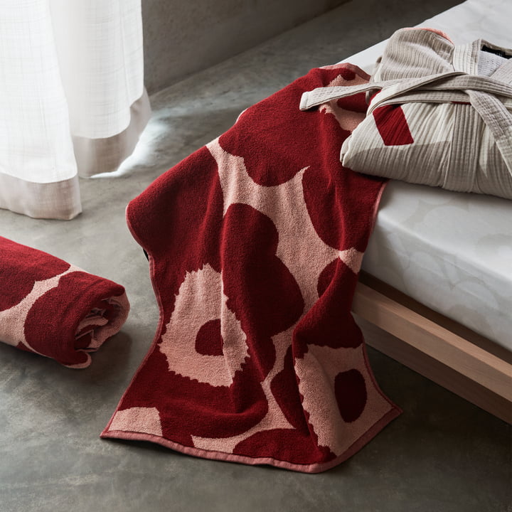 Marimekko - Unikko Serviette de bain, 70 x 150 cm, rose / dark cherry