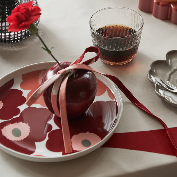 Marimekko - Oiva Unikko Assiette, 25 cm, blanc / dark cherry / salmon / red