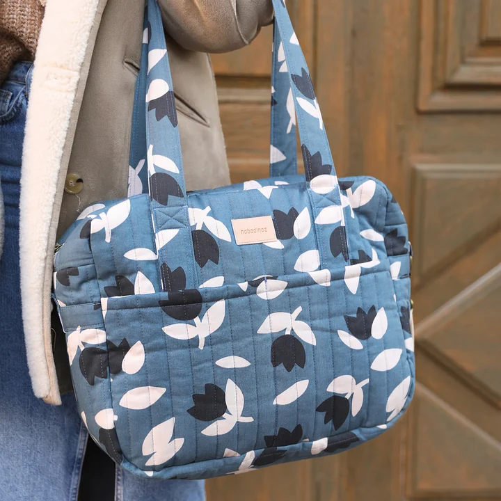 Nobodinoz - Hyde Park Sac pour poussette, imperméable, blue black tulips