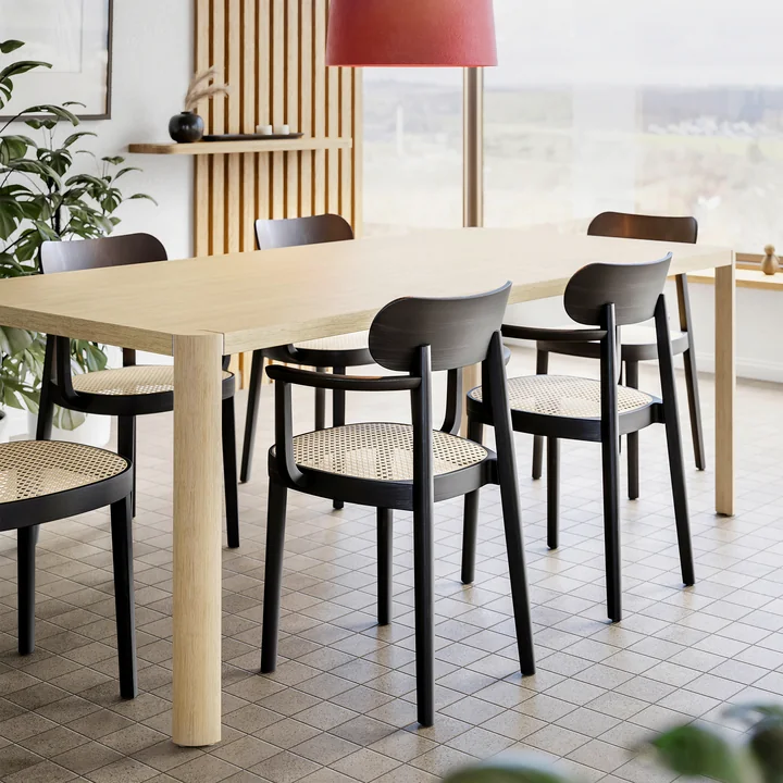 118 FV Chaise avec accoudoirs cannée, hêtre noir (TP 29) de Thonet